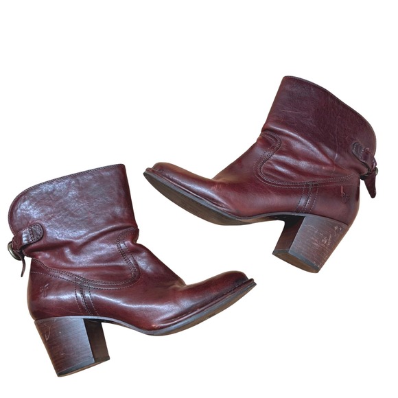 Frye‎ Women's Leather Ankle Boots Booties Block Heel Size 9M Brown - Picture 2 of 12